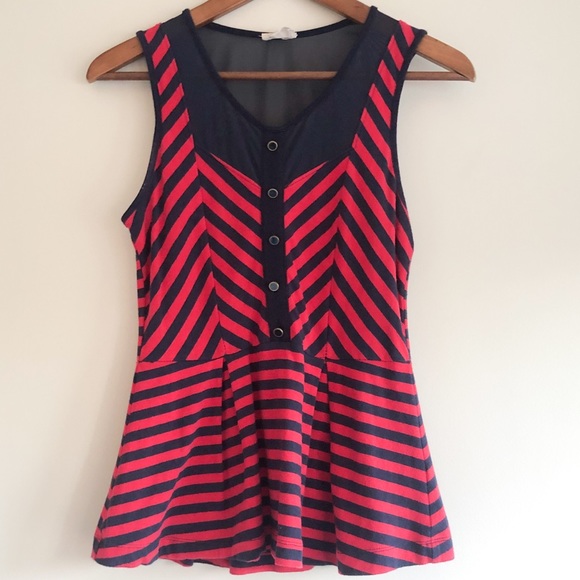 Pins & Needles Red & Navy Zig Zag Peplum Top - Picture 1 of 5